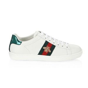 Gucci Ace Low Top Sneakers Womens 35 White Red Green Embroidered Bee Leather 5
